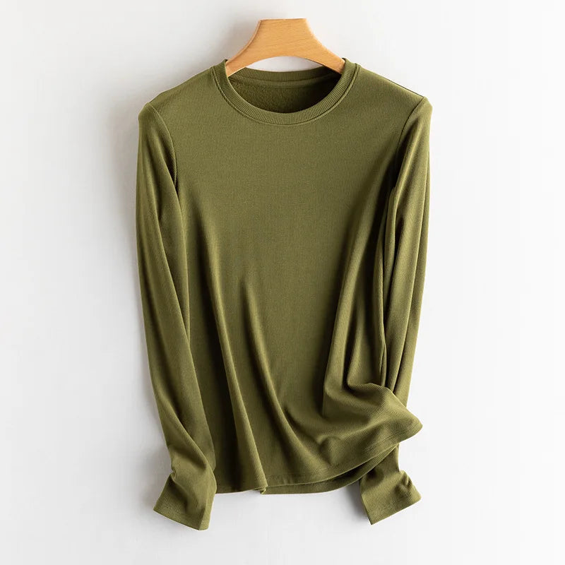 SuyaDream, Women Bottoming T Shirt, Silk Viscose Blend, Long Sleeves, Solid Basic Thermal  Shirt, 2024 Autumn Winter Top