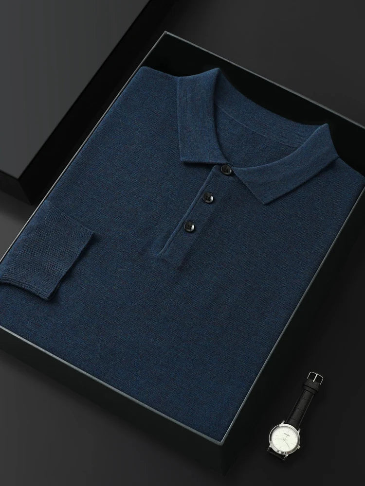 Men's Merino Wool Sweater Polo Collar Pullover Autumn Winter New Cashmere Knitwear Casual Loose Men's Shirts Tops Warm Soft
