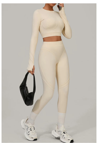 SWELTERING Yoga Suit Women Tracksuit 2PCS Sports Set Fitness Set Quick-Drying Gym Set Running Workout Long Sleeve Yoga Clothing
