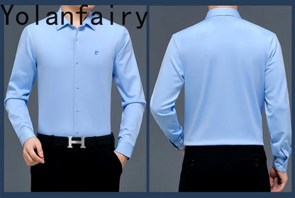 YOLANFAIRY 100% Mulberry Silk Long Sleeve Shirt Man Spring Autumn Casual Silk Mens Shirts Warm Male White Shirt chemises hommes