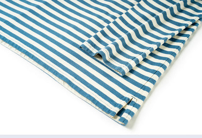 American retro striped long sleeved T-shirt for men, heavy-duty cotton washed T-shirt, oversized casual Henry collar base shirt