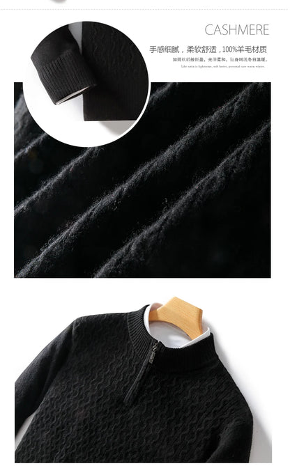2024 Autumn Winter New Men's Half-High-Neck Thick 100% Pure Wool Sweater Long-Sleeved Business Warm Cashmere Bottoming Shirt Top