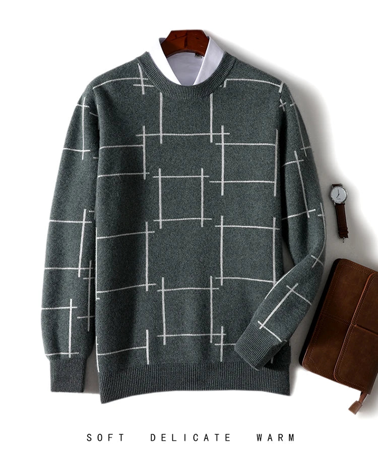 Autumn/Winter 100% Pure Wool Men's O-Neck Thick Business Sweater Loose Casual Wool Knit Bottoming Shirt Men's Sweater