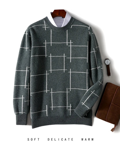 Autumn/Winter 100% Pure Wool Men's O-Neck Thick Business Sweater Loose Casual Wool Knit Bottoming Shirt Men's Sweater
