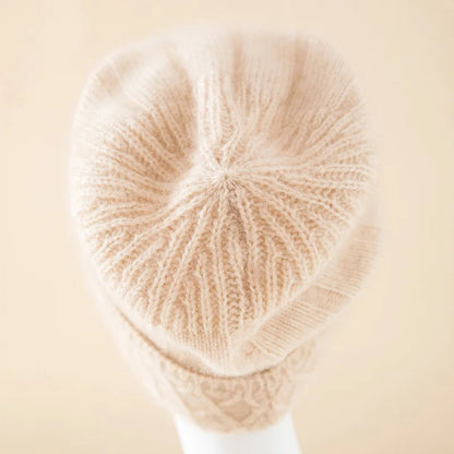 Thickened Outdoor Hat Autumn And Winter Men's And Women's Pullover 100%cashmere Hat With Groove Strip Casual And Warm Woolen Hat