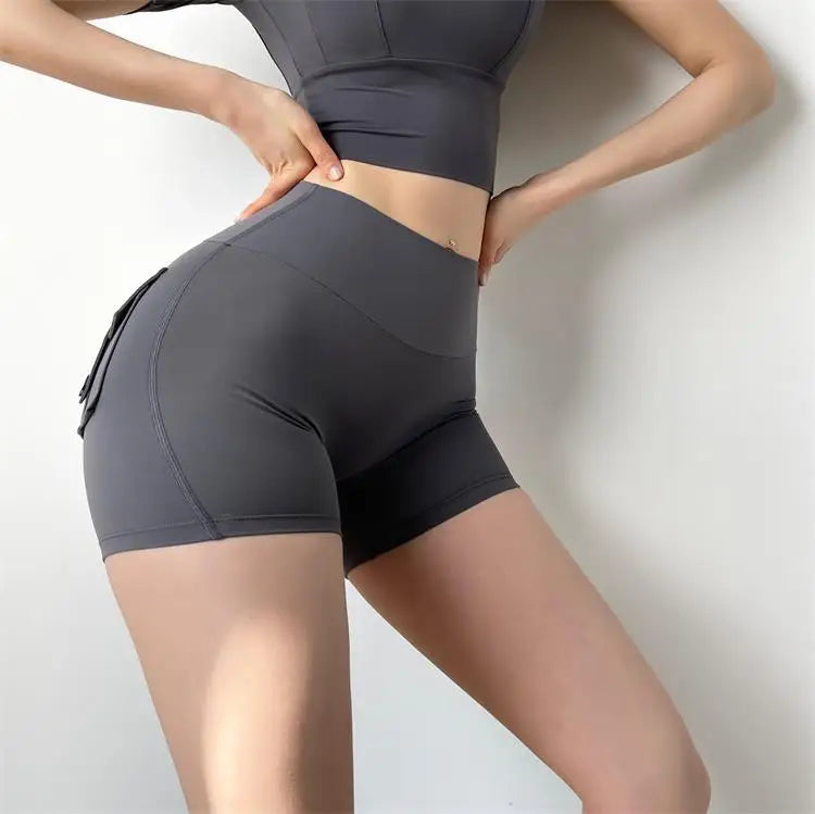 TRY TO BN Women Sport Shorts Pockets Gym Sexy High Waist Workout Push Up Booty Scrunch Biker Shorts Pants Fitness Cycling Tights