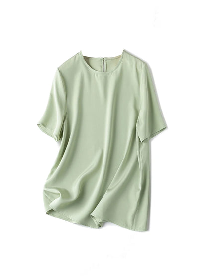 SuyaDream Women T Shirt 22mm Real Silk O Neck Short Sleeves Summer Tee 2025 New Chic Tops Pink Purple