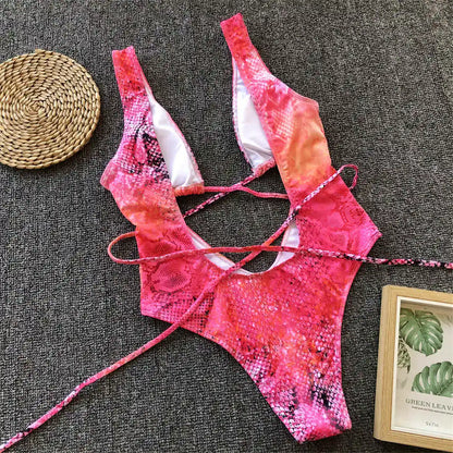 Sexy Bandage Wrap Around Tummy Cut Out Deep V Monokini One Piece Swimsuit Women Swimwear Female Bather Bathing Suit Swim V1037