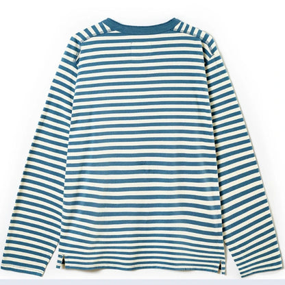 American retro striped long sleeved T-shirt for men, heavy-duty cotton washed T-shirt, oversized casual Henry collar base shirt