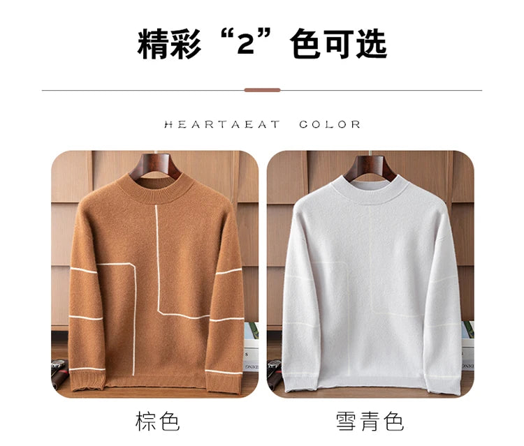 Men's Thick 100% Cashmere Sweater O-neck Long Sleeve Pullover Autumn Winter Soft Warm Cashmere Knitwear Smart Casual Jumper Tops