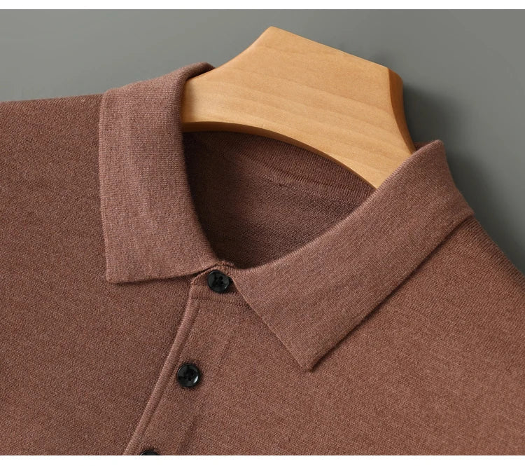 Men's Merino Wool Sweater Polo Collar Pullover Autumn Winter New Cashmere Knitwear Casual Loose Men's Shirts Tops Warm Soft