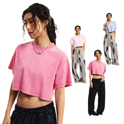 Custom LOGO women's 230G spring summer  open-button top Spice Girl loose short sports cotton polyester short-sleeved t-shirt
