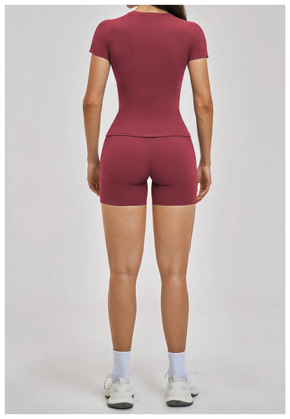 Custom LOGO women's spring and summer short-sleeved sports yoga fitness clothes shorts casual sports two-piece set