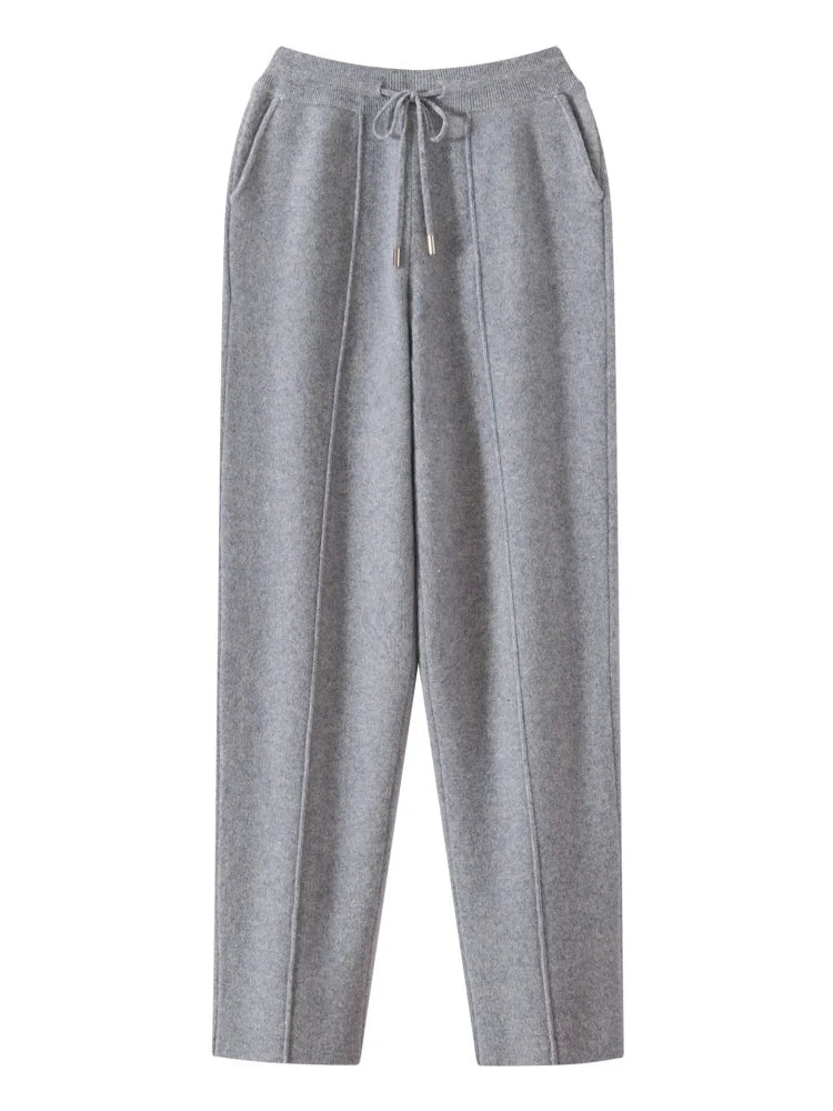Men's Wool Pants Elastic Waist 2025 Autumn Winter Thick Casual Cashmere Trousers 100% Merino Wool Knitted Mid Seam Sport Pants