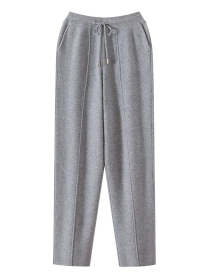 Men's Wool Pants Elastic Waist 2025 Autumn Winter Thick Casual Cashmere Trousers 100% Merino Wool Knitted Mid Seam Sport Pants