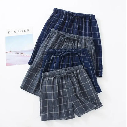 Spring and summer men's new style 100% cotton crepe shorts casual couple pajamas men and women solid color plus size home pants