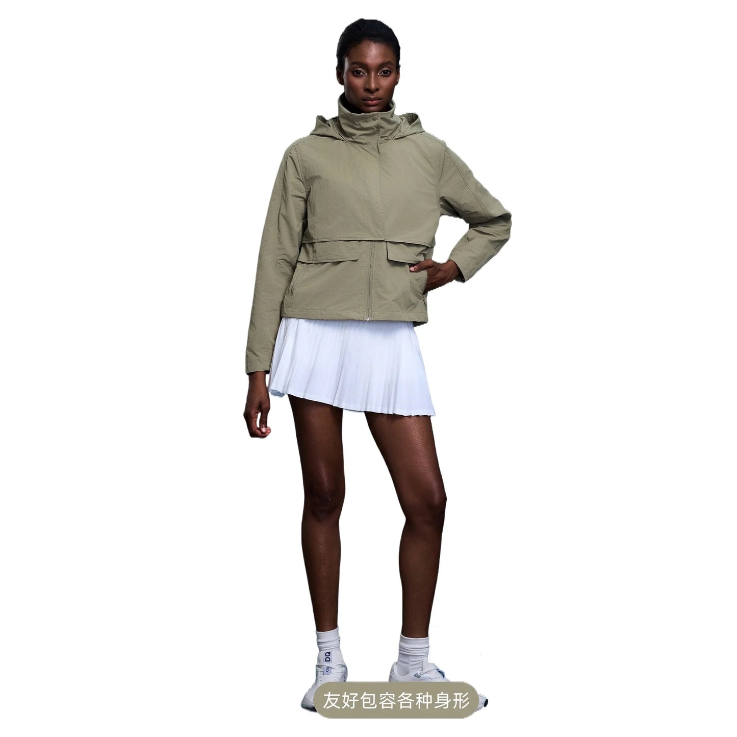 Custom LOGO women's autumn light and breathable waterproof trench coat stand-up collar hooded casual short pocket sports jacket