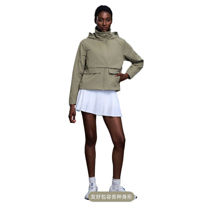Custom LOGO women's autumn light and breathable waterproof trench coat stand-up collar hooded casual short pocket sports jacket