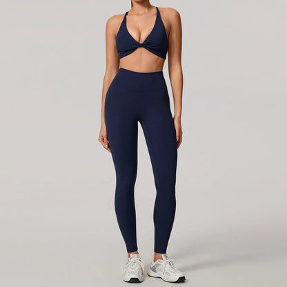 New Summer 2Pcs Women's Quick-Dry Sports Set V-Shaped Bra Female Sleeveless Yoga Outfit Gym Two-Piece Woman Sport Clothes