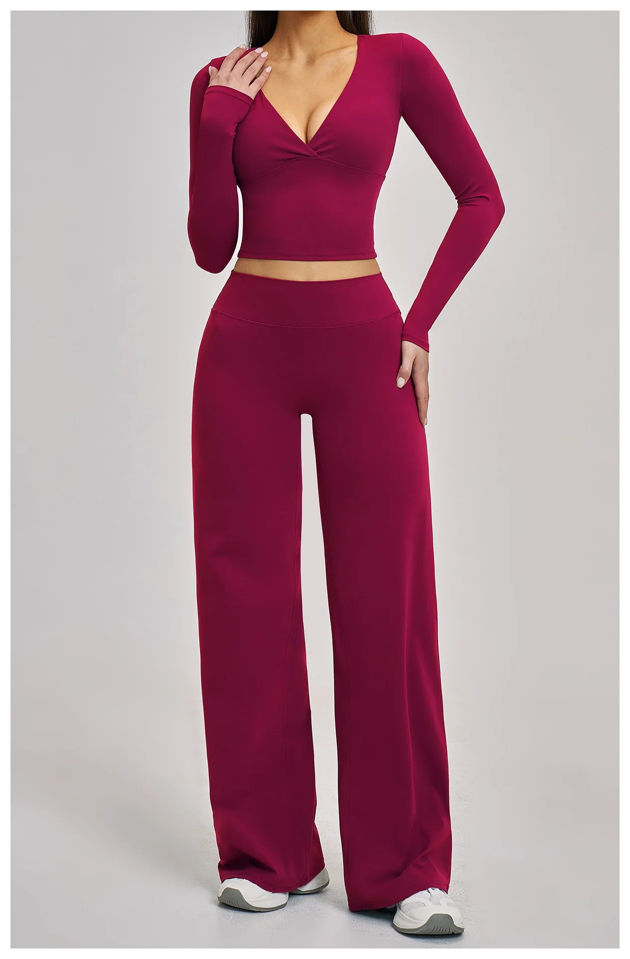 2PCS Yoga Set Women Tracksuits Workout Outfits Sportswear Gym Clothing Female Fitness Long Sleeve High Waist Leggings Yoga Suit