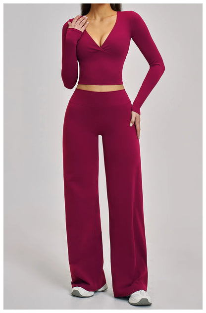2PCS Yoga Set Women Tracksuits Workout Outfits Sportswear Gym Clothing Female Fitness Long Sleeve High Waist Leggings Yoga Suit