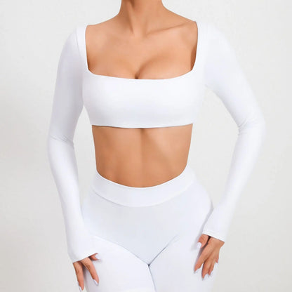Women Yoga Shirts Crop Top Sexy Long Sleeves Shirts for Women Yoga Sports Fitness Sport Gym Clothes Running Push Up Workout Tops