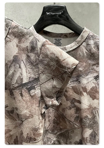 Custom LOGO women's 315G cotton polyester summer short front shoulder camouflage short-sleeved T-shirt vest casual sports suit