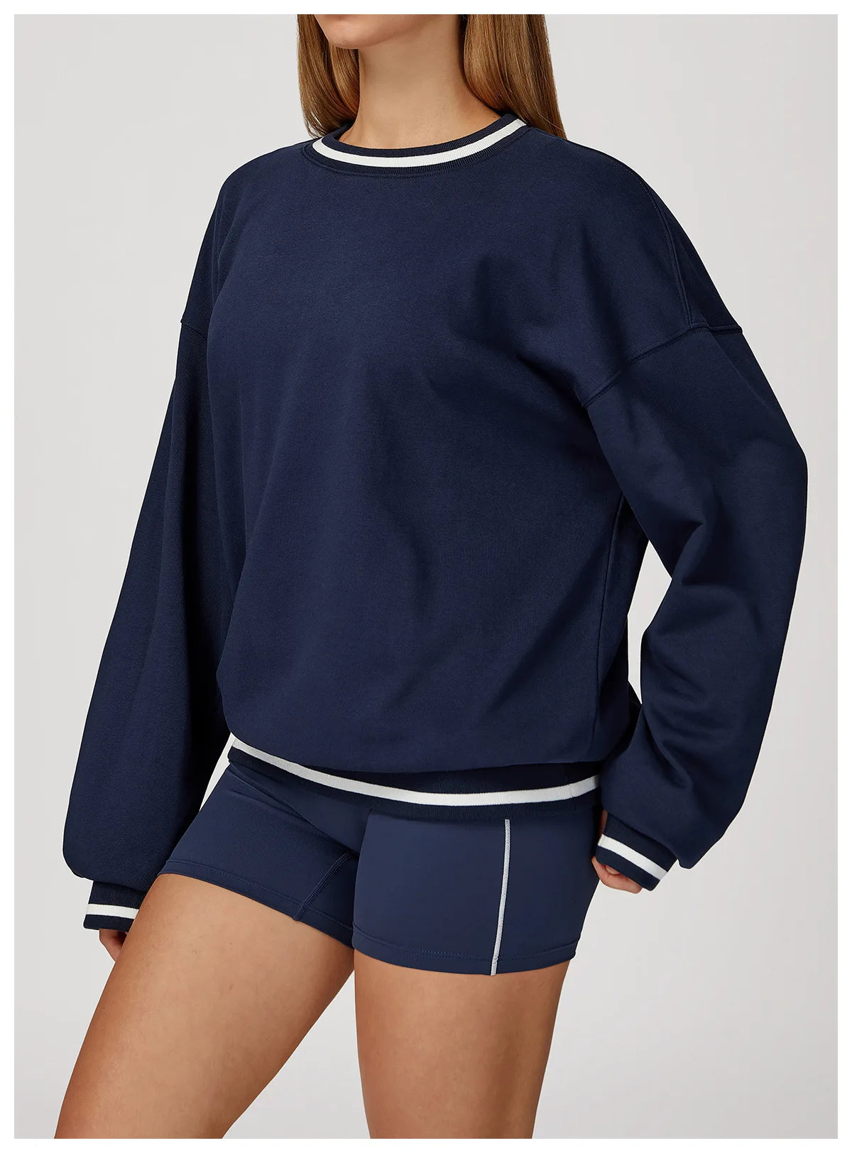 Women Long Sleeved New Winter Color Blocking Hoodie Outdoor Casual Running Sports Top Loose Round Neck Top Fashionable Hoodie