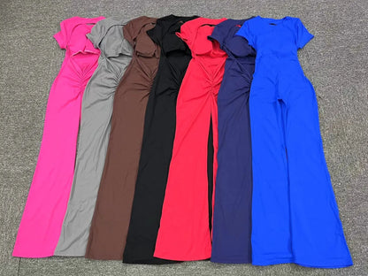 Women's Tracksuit Yoga Set Backless Jumpsuits Back V One Piece Fitness Rompers Short Sleeves Sportswear Gym Set Workout Clothes