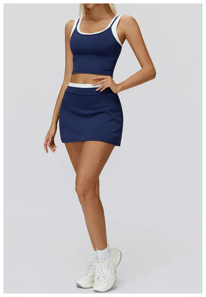 SWELTERING High Waist Pocket Skirt Fake Two Yoga Skirt Solid Color Sports Skirt Running Quick Drying Fitness Tennis Skirt