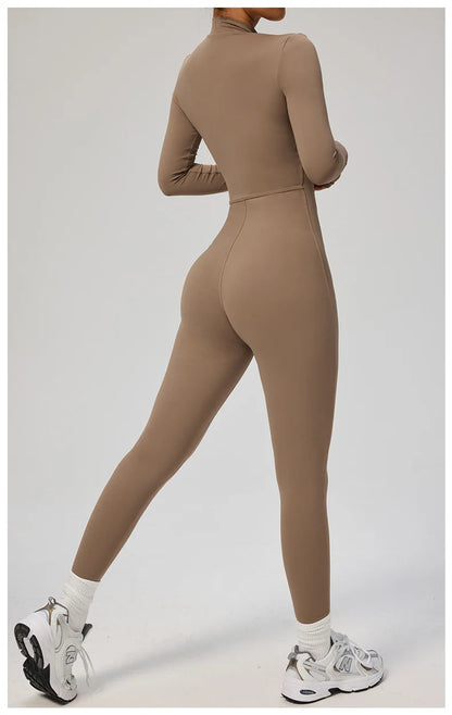 TRY TO BN Women's Jumpsuit Long Sleeve Zipper Shapewear Bodysuit Yoga Fitness One Piece Tights Gym Clothing Mono Deportivo Mujer