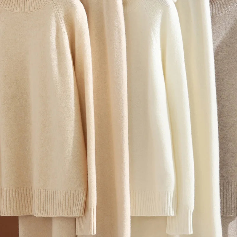 CHICUU Women's 100% Wool Sweater Pants Set Thick Mock Neck Pullover Wide Leg Pants Autumn Winter Warm Casual Wool Knitwear Suit