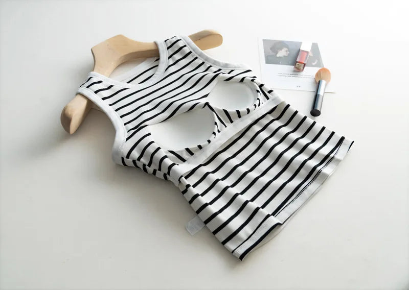2026 Summer New Women's Tank Top Pajamas All Cotton with Chest Pads Tank Top with Stripe Sports Bottom Short Home Fur Ladies