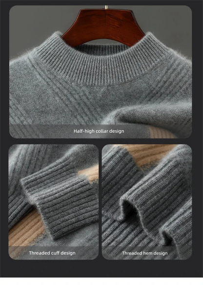 2025 Winter New Product Launch Men's Round Neck Jacquard Cashmere Knit Pullover 100% Pure Wool Men's Sweater Casual Thick Warm
