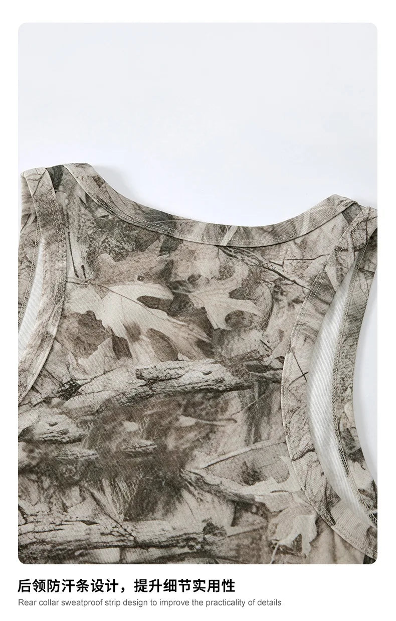 Custom LOGO men's 315G cotton polyester summer American street camouflage loose sports vest shorts outdoor fitness set