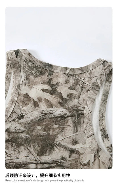 Custom LOGO men's 315G cotton polyester summer American street camouflage loose sports vest shorts outdoor fitness set