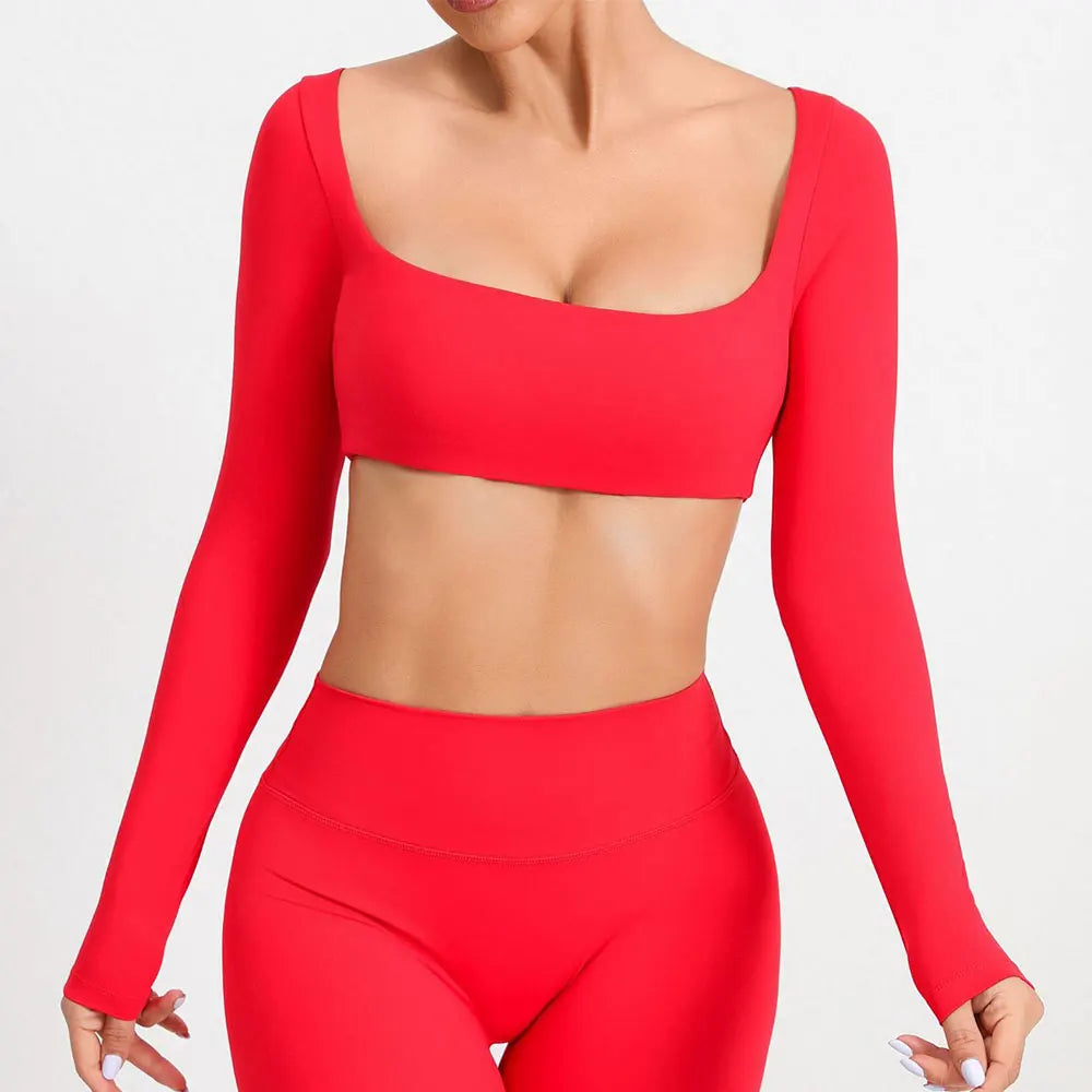 Women Yoga Shirts Crop Top Sexy Long Sleeves Shirts for Women Yoga Sports Fitness Sport Gym Clothes Running Push Up Workout Tops