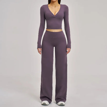 2PCS Yoga Set Women Tracksuits Workout Outfits Sportswear Gym Clothing Female Fitness Long Sleeve High Waist Leggings Yoga Suit
