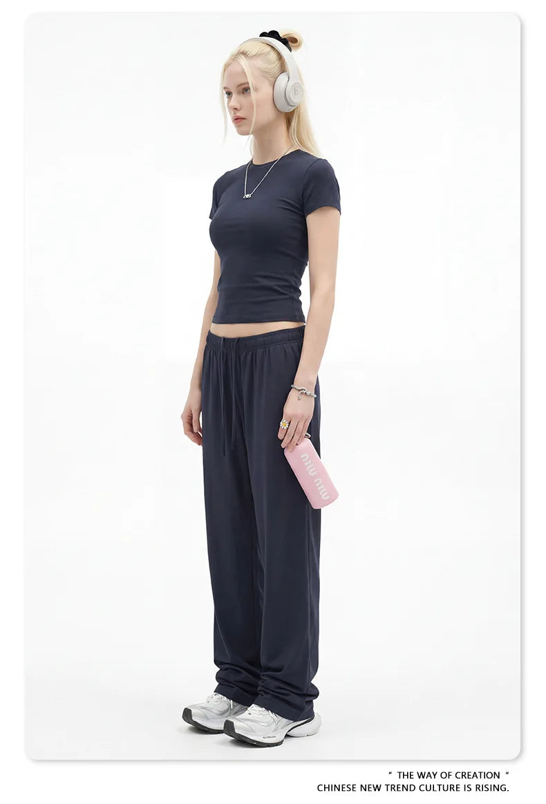 Custom LOGO women's spring summer new 200G high-elastic short slim-fit short-sleeved trousers casual sports two-piece set