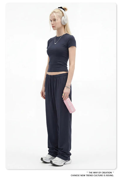 Custom LOGO women's spring summer new 200G high-elastic short slim-fit short-sleeved trousers casual sports two-piece set
