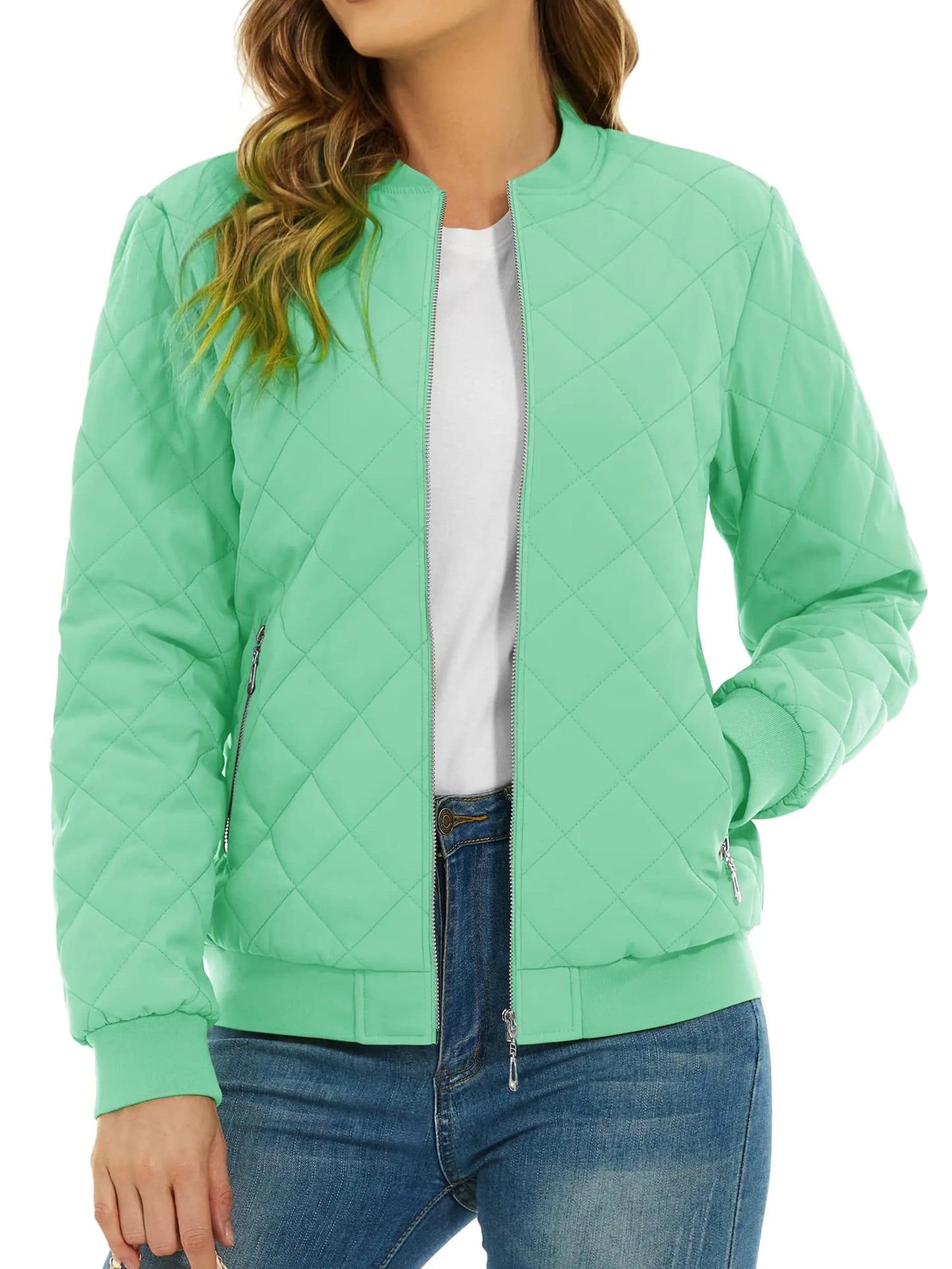 TACVASEN Padded Warm Jackets Womens Fashion Retro Pilot bomber Jackets Diamond Quilted Coats Full Zip Up Pockets Casual Outwear