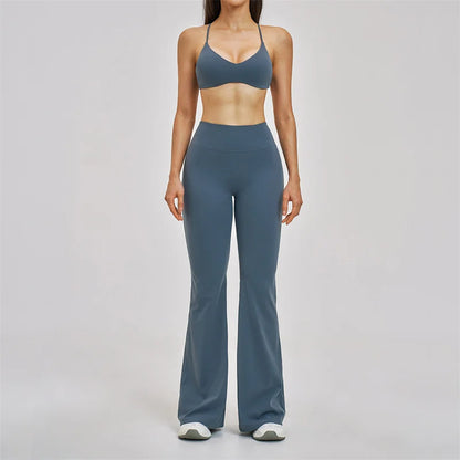 TRY TO BN Women's Tracksuit 2 Pieces Yoga Set Back Y Bra High Waist Leggings Flare Fitness Sportwear Workout Running Gym Clothes