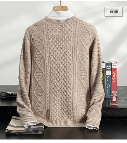 Men's 100% Cashmere Sweater Round Neck Autumn Winter Warm Clothing Jacquard Checkered Pullover Sweater Knitted Bottom Shirt Tops