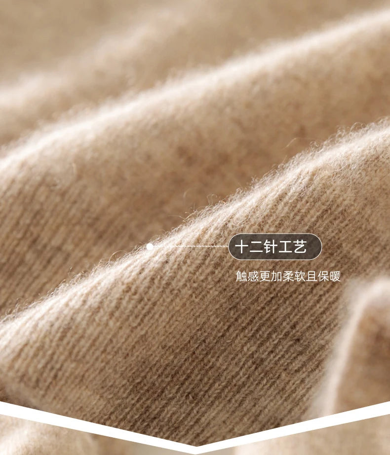 High-end 100% Cashmere Pullover for Men Mock Collar Thick Sweater Autumn Winter Knitted Jumper Warm Clothing Smart Casual Top