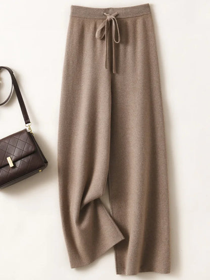 CHICUU Women Cashmere Pants Basic Casual Wide Leg Pants Autumn Winter 100% Merino Wool Knitwear Soft Korean Popular Trousers