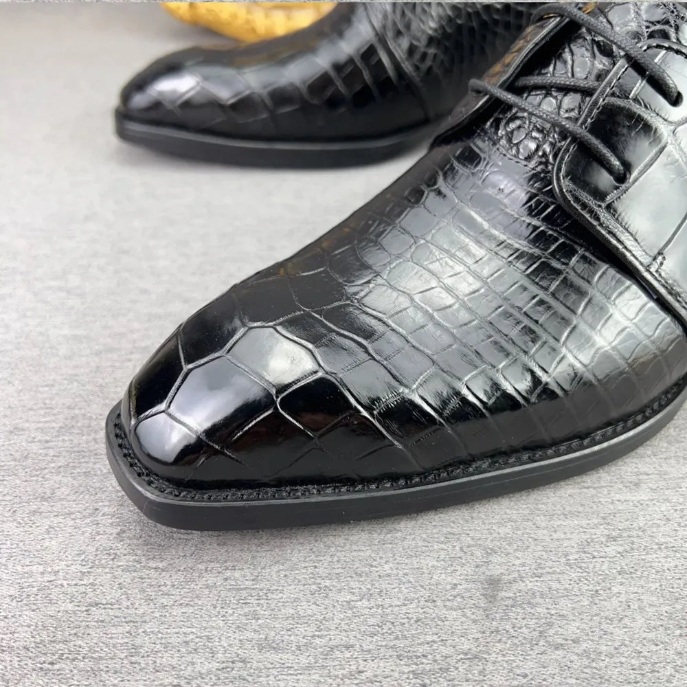 Authentic crocodile leather men's leather shoes business British high-end real crocodile leather men's square toe formal shoes