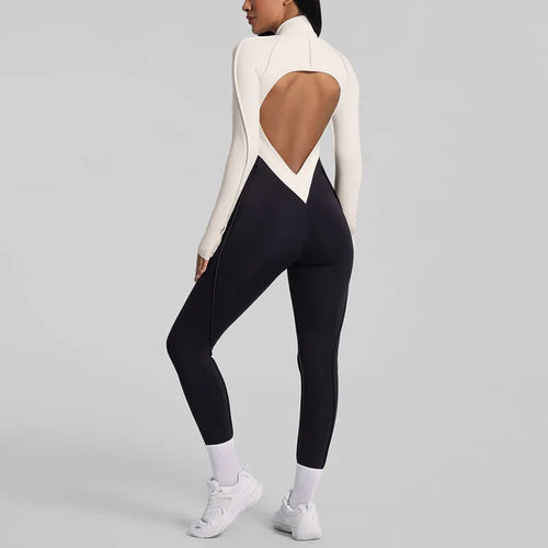SOISOU Nylon Jumpsuit Women's Sport Yoga Fitness Set with zipper & chest cushion Bare Back High elastic soft fabric Gym Bodysuit