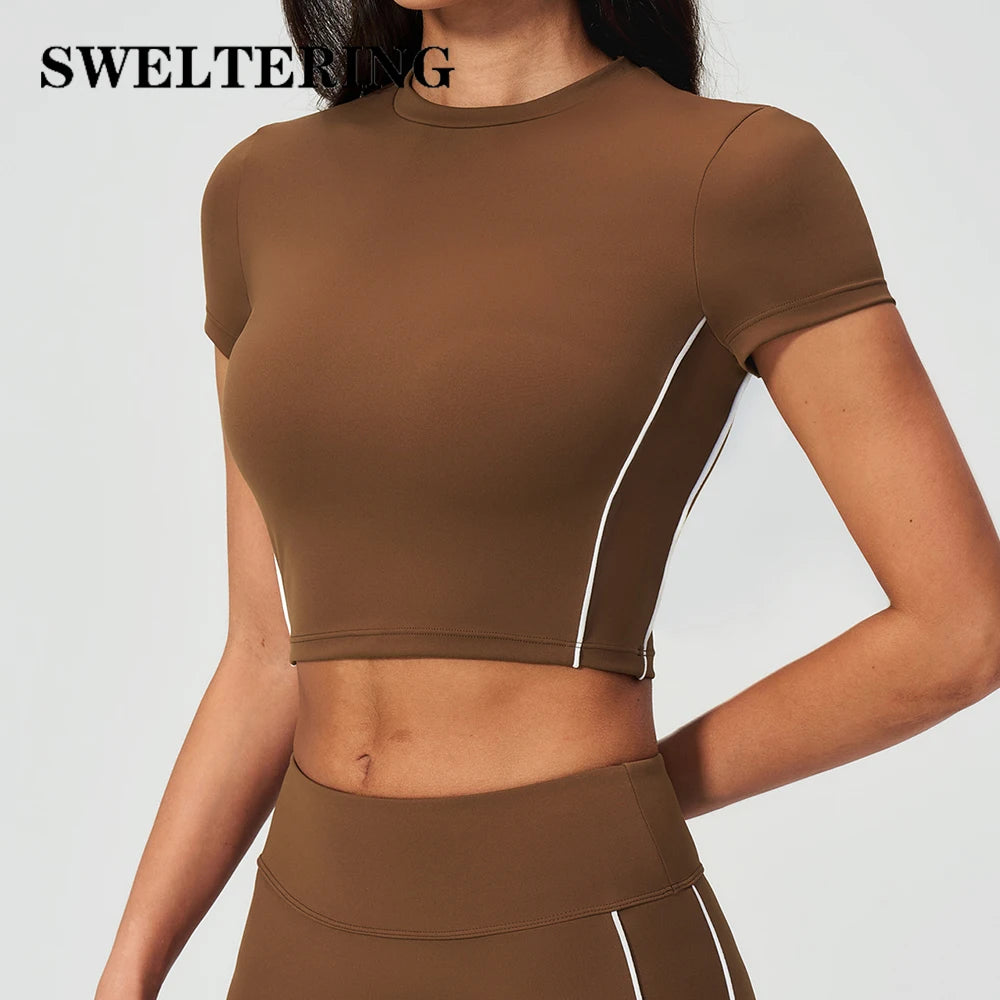 Sexy Women's Yoga Short Sleeve Fitness Sports T-Shirts Gym Clothes Push Up Running Tight Femme Yoga Workout Shirts Active Wear