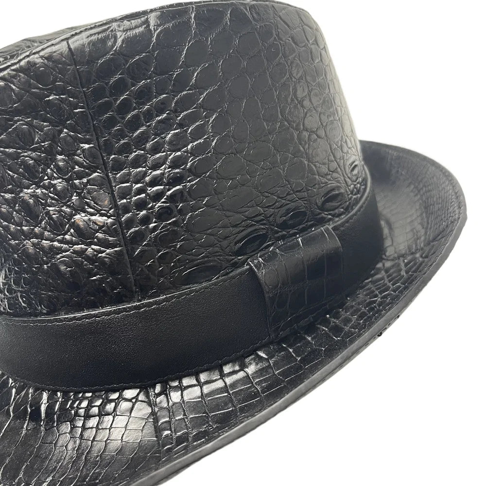 Authentic crocodile leather men's wide-brimed hat exotic style real crocodile leather men's magician foldable hat cowboy hat