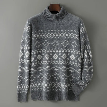 New 100% Pure Wool Cashmere Men's O-neck Pullover 2025 Autumn/Winter Color Matching Top Casual Thick Fashion Large Size Jacket